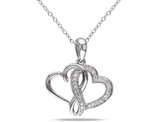 1/7 Carat (ctw I2-I3) Diamond Twin Heart Pendant Necklace in Sterling Silver with Chain
